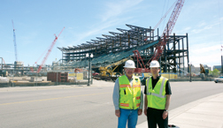 Superintendent Schnieders (left), a former craft worker, and project exec Kitchings, embrace BIM at jobsite.