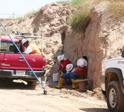 Workers are encouraged to take breaks in the shade.