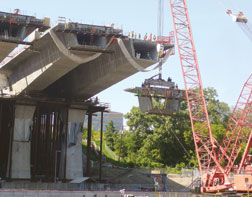 High-performance concrete segments comprise the I-35W bridge’s four box girders.