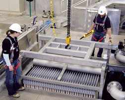 Membrane cassette fits snugly into bioreactor tank.