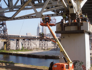 Crews lifted the bolster, which connects the pier to the truss.