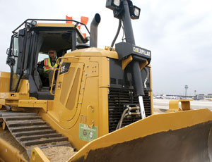 Fuel-efficient bulldozer is working on O’Hare airport’s new south runway.