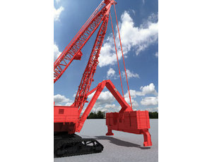 the flexible Counterweight hangs off the back of the crane, actuated by a telescoping rack- and-pinion “stinger” that guides two folding arms.