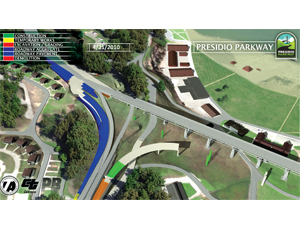 One project pushes a detailed 4-D constructibility and analysis model of the Presidio Parkway reconstruction in San Francisco to produce reports as time-sequenced animations.