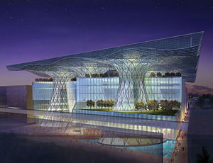 Masdar Headquarters, just starting construction, is billed as the world’s largest carbon- and waste-neutral office building.