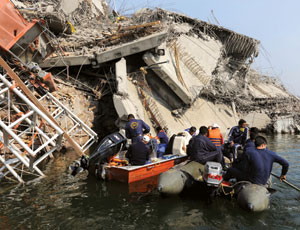 Crews are removing more than 8,000 tonnes of concrete that fell, killing more than 45 people.
