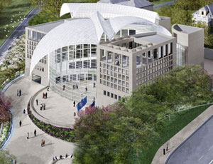 The 150,000-sq-ft U. S. Institute of Peace, designed by Moshe Safdie & Associates, features an undulating roof that resembles a white dove.