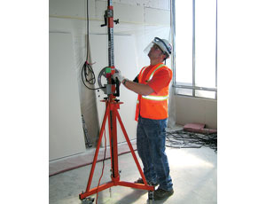 Rolling tripod eases fatigue associated with overhead drilling, researchers say.