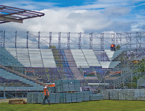 Temporary Stadium From Kit of Reused Parts 