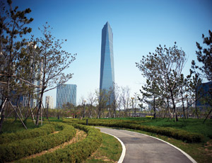 Northeast Asia Trade Tower is the centerpiece of a new urban center in Incheon, Korea, on 1,500 acres reclaimed from the sea. 
