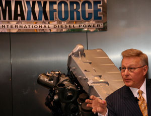 Jim Hebe, Navistar senior vice president, discusses the MaxxForce engine at the 2009 World of Concrete.