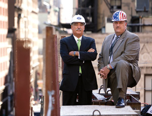 HAPPIER TIMES? New York building firms’ rep Coletti (left) and union head LaBarbera in 2009 after inking pact to cut costs. Relations now are strained. 